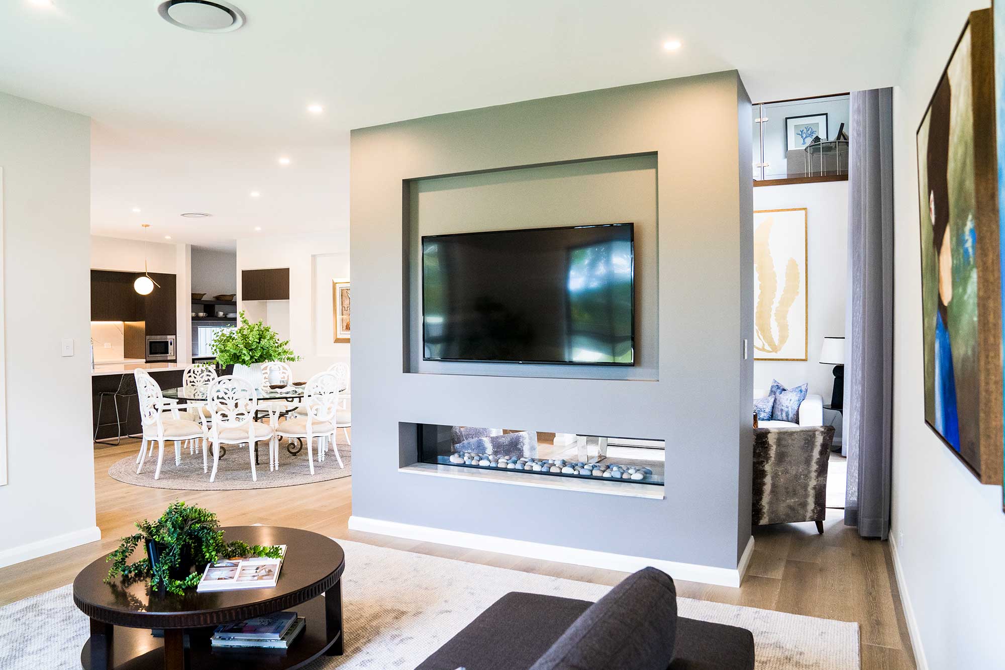 feature fireplace with tv overhead